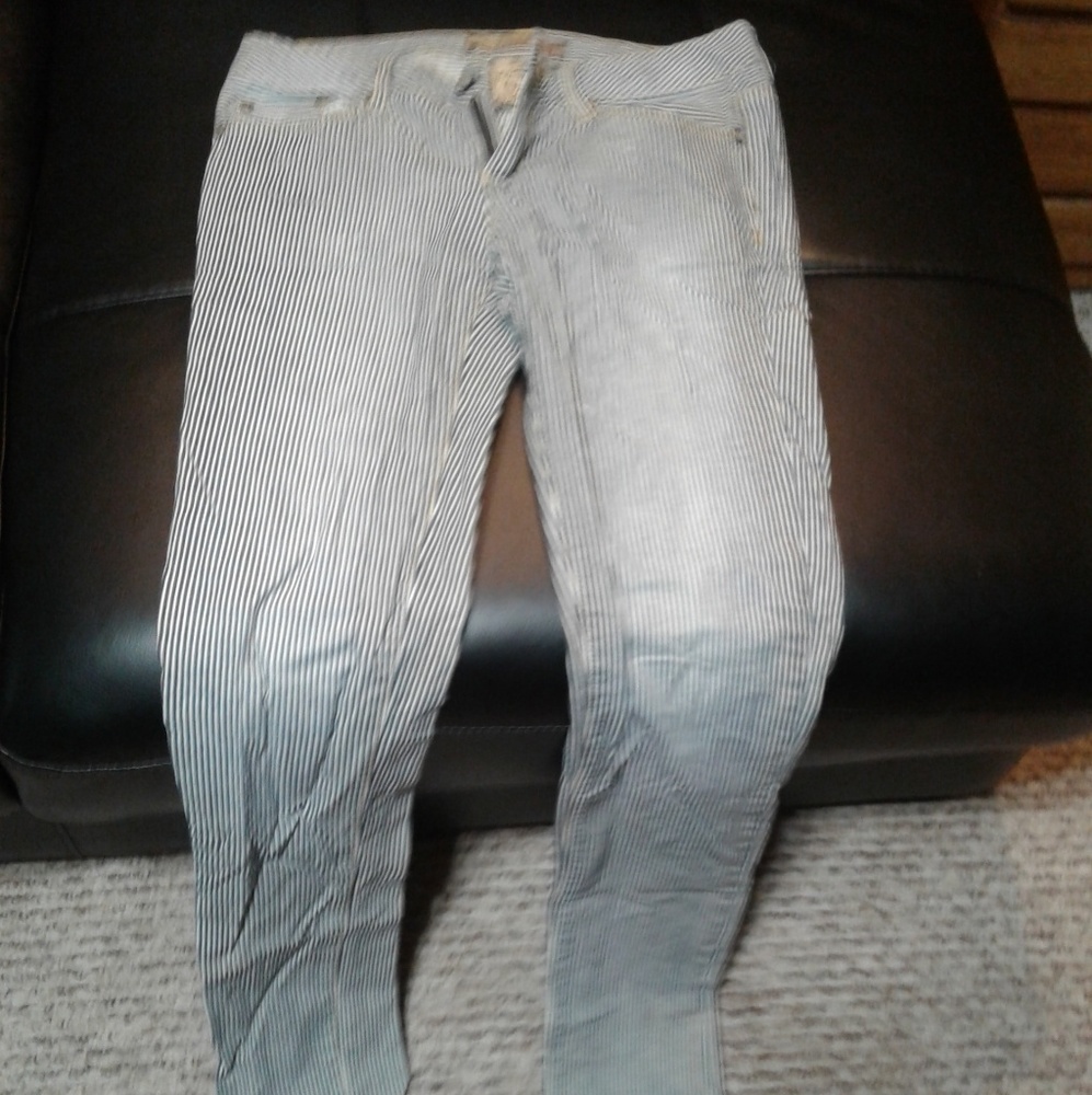 Blue and white striped jeans
